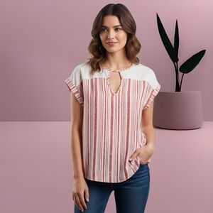 Fortune & Ivy Striped Red and White Women's Top - Size M